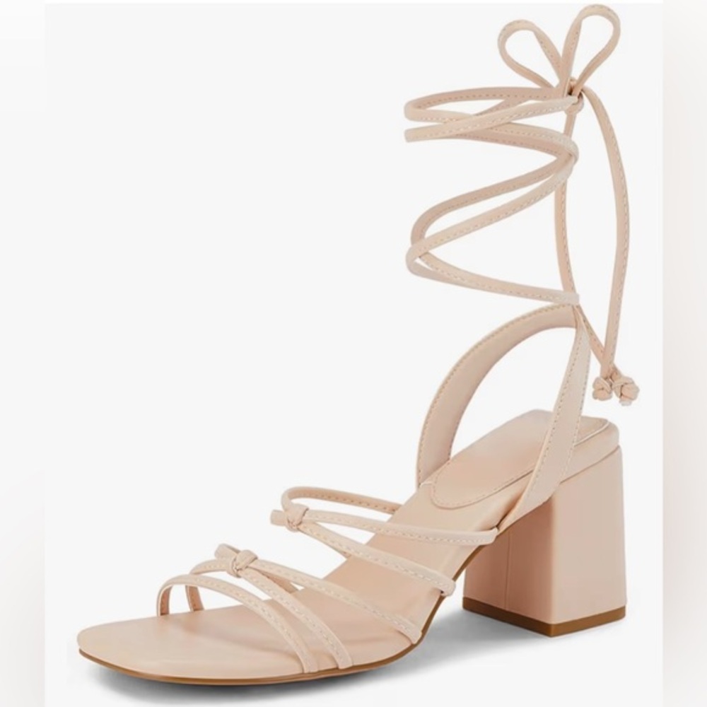 NIB Coutgo Women's Strappy Chunky Lace Up Block‎ Heel Sandal - Size: 9.5